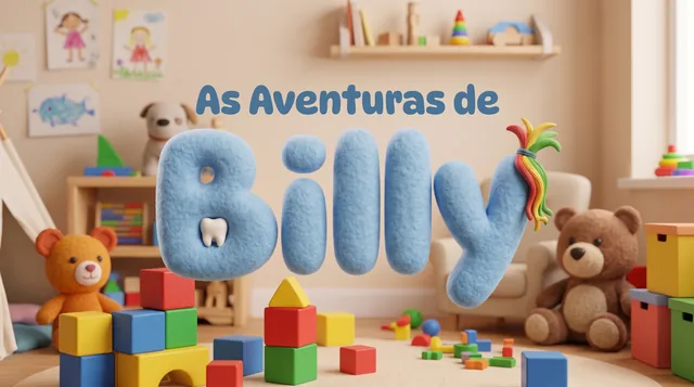 Logotipo As Aventuras de Billy em letras fofinhas azuis